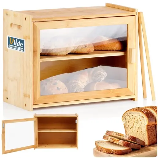 Vilde 229197 - Kutija za hleb od bambusa na 2 nivoa i hvataljkom za peciva