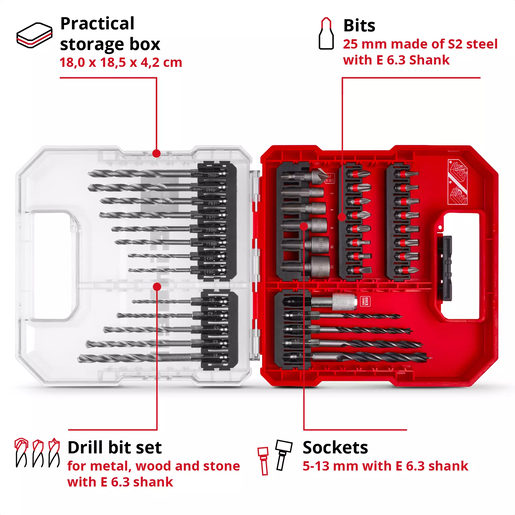 Einhell Set impaktor bitova i burgija+ L-Case 40 kom