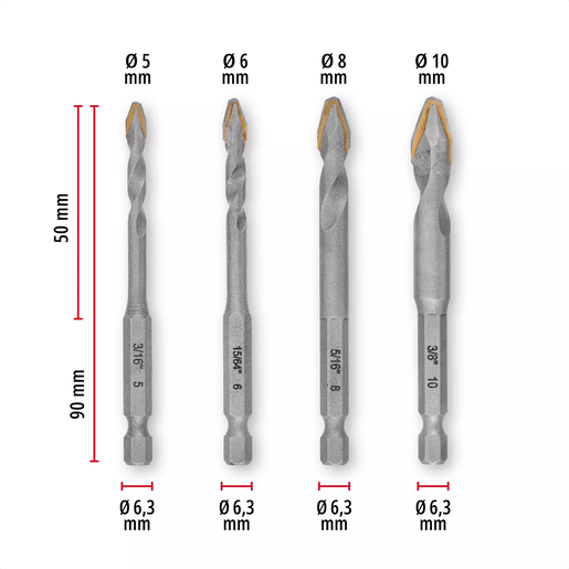 Einhell set burgija za keramiku XS-CASE 4 kom E6.3-1/4"
