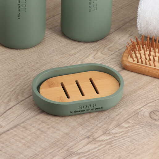 Tendance posuda za sapun 8,4x12,3x2,3cm poliresin zelena/bamboo