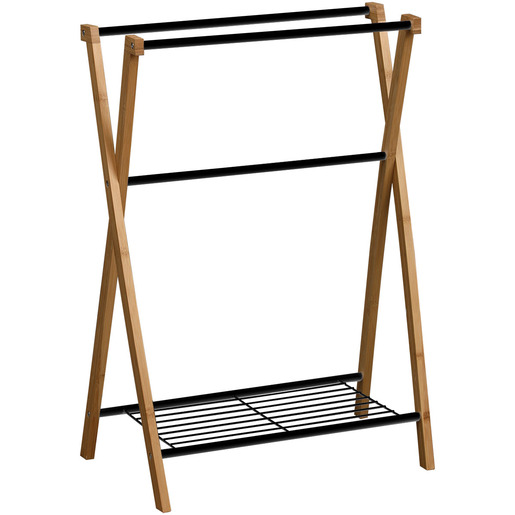 Tendance drzac peskira sa 3 precke i 1 policom 19x19x71cm metal/bambus crna