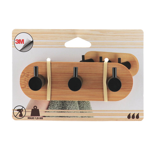 Tendance čiviluk sa 3 kukice 3m  3,5x13,5x3,5 bambus/metal crna