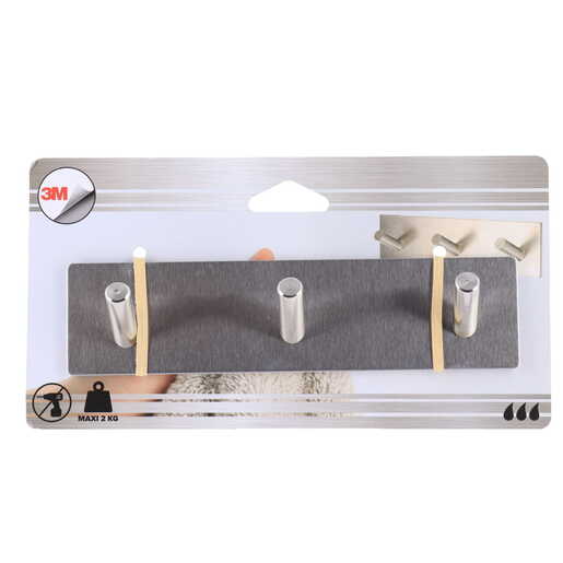 Tendance zidni četvrtasti čiviluk sa 3 kukice 3m  18 x 3 x 4,5 metal hrom