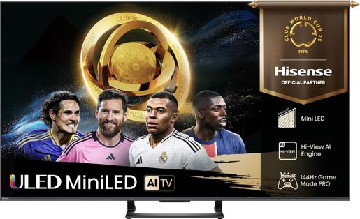 Hisense ULED Mini-LED TV 55" 55U7Q, 4K Ultra HD, VIDAA OS Smart TV, QLED Colour, 144Hz Game Mode PRO, Hi-View AI Engine, Ugrađeni sabvufer