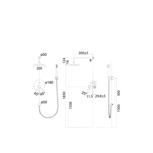 Aquabi Ugradni set tuša Rain Okrugli