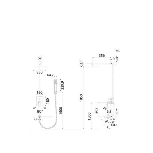 Aquabi Ugradni set tuša Rain Quadro