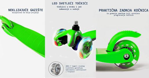 Dečiji Trotinet Sa Svetlećim Točkićima Zeleni