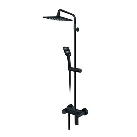 Rosan 237251B S2 Black 210 Matt Black tuš sistem usponski sa baterijom, ručnim tuš setom i četvrtastim nadglavnim tušem