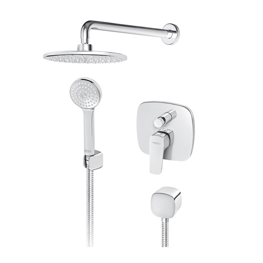 Rosan 131601 Stolz Chrome mešač sa prebacivačem, nadglavni tuš okrugli sa zidnim držačem i ručnim tuš setom