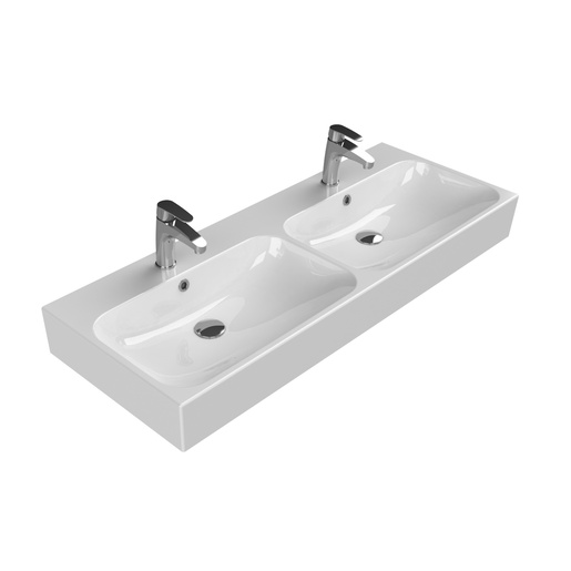 Turkuaz CeraStyle Pinto White umivaonik (lavabo) 120,5x46,5x13,5 konzolni i nadgradni sa 2 rupe za bateriju, 2 preliva i 2 korita dupli 80700U