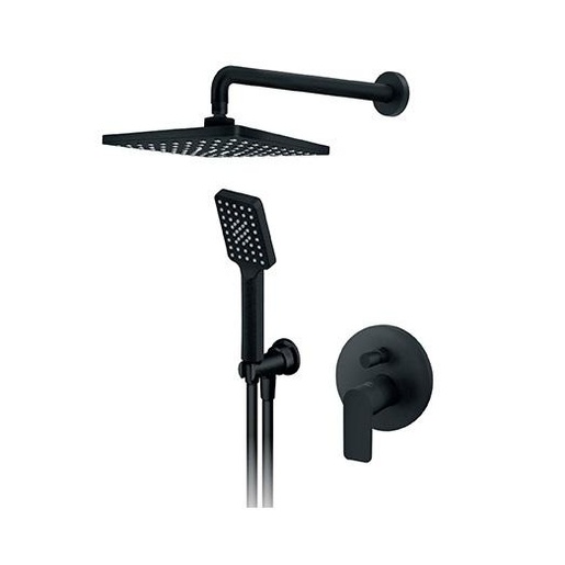 Rosan 231601B S2 Black mešač sa prebacivačem okrugli, priključak za crevo ručnog tuša sa držačem ručnog tuša, ručni tuš set četvrtasti i nadglavni tuš set zidni četvrtasti