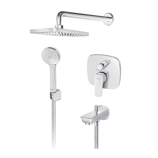 Rosan 131705 Stolz 250 Chrome mešač sa prebacivačem, izlivom sa prebacivačem, ručnim tuš setom i naglavnm tušem zidnim četvrtastim