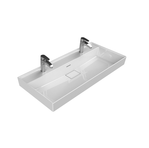 Turkuaz CeraStyle Sharp White umivaonik (lavabo) 99,8x47,6x10 konzolni sa 2 rupe za bateriju i prelivom sa keramičkim odvodom 37600U