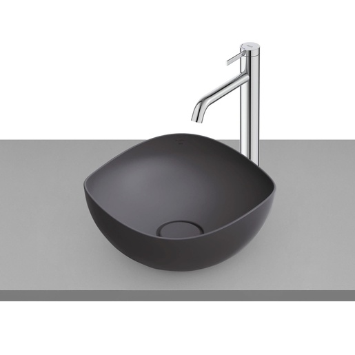 Roca A327A15080 Ruy Ohtake Black FineceramicÂ® umivaonik (lavabo) 38x38x18,1 nadgradni asimetrični ovalni sa poklopcem za odliv