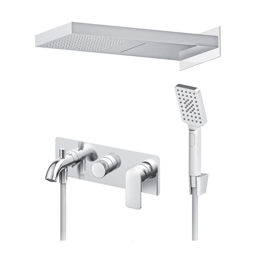 Rosan 231709 S2 500/220 Chrome mešač sa prebacivačem i izlivom sa priključkom za crevo ručnog tuša, nadglavnim tušem sa 2 mlaza četvrtastim i ručnim tuš setom