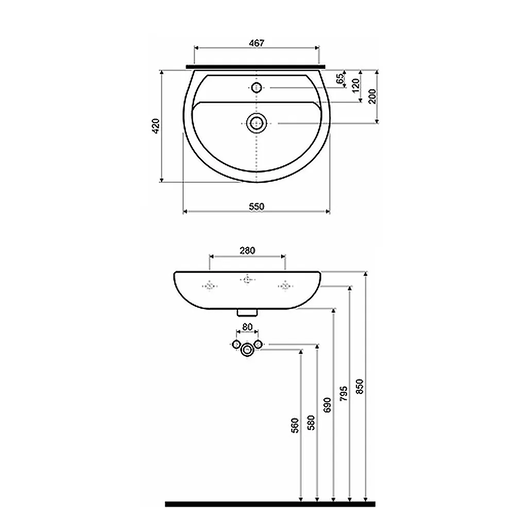 Geberit Lavabo 60 REKORD ovalni sa rupom K91160