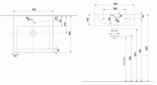 Geberit Lavabo 50 TWINS kocka L51150