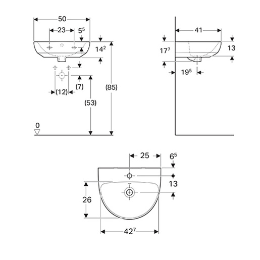 Geberit Lavabo 50 SELNOVA ovalni, na sredini, beli