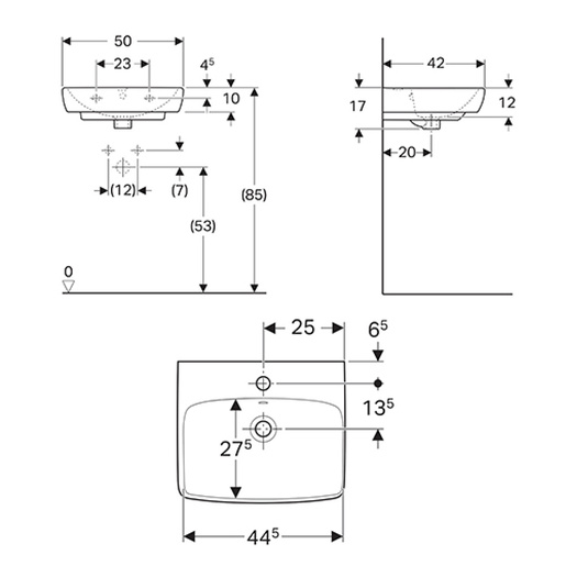 Geberit Lavabo 50 SELNOVA SQUARE R na sredini