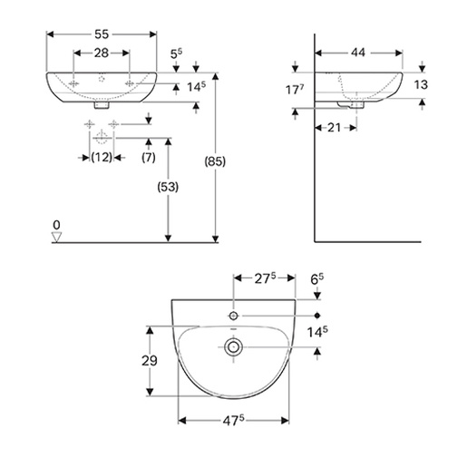 Geberit Lavabo 55 SELNOVA ovalni R na sredini bela