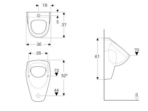 Geberit Pisoar SELNOVA gornji dovod skriveni odvod+set za montažu-KOMPLET
