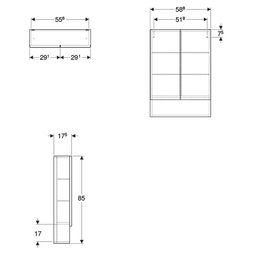 Geberit toaletni ormarić SELNOVA SQUARE ogledalo 59*85 lava,2 vrata