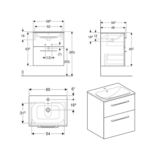 Geberit toaletni ormarić SELNOVA SQUARE 60 komplet, 2 fioke, orah