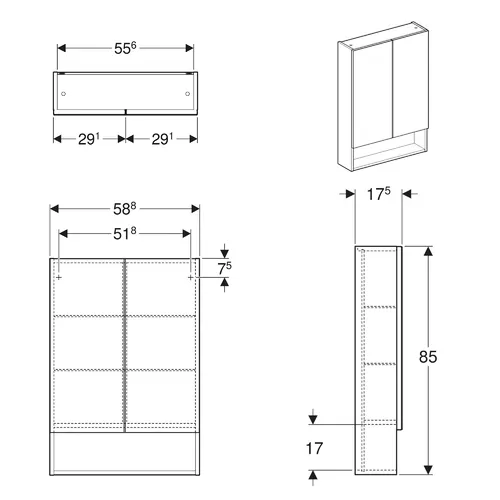 Geberit toaletni ormarić SELNOVA SQUARE ogledalo 59*85 beli,2 vrata
