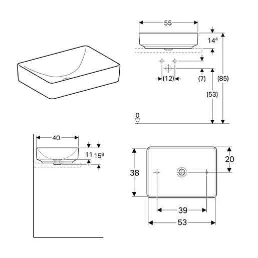 Geberit Lavabo 55 VARIFORM nadgradni pravougaoni