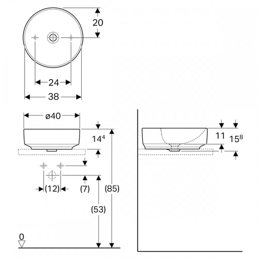 Geberit Lavabo 40 VARIFORM nadgradni okrugli