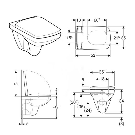 Geberit WC šolja SELNOVA SQUARE rimfree set