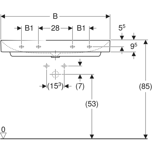 Geberit Lavabo 105 ONE, vertikalni dovod, 105/48cm