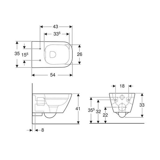 Geberit WC šolja SELNOVA SQUARE cetvrtasta Rimfree