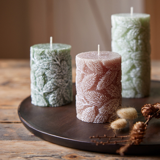 Dekordom Ng dekoracija - pillar candle paraffin leaf 10cm 880269 - rosemary green - kmg