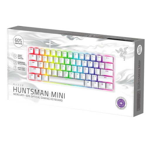 Tastatura Razer Huntsman Mini Mercury Edition 60% Opto-Gaming Keyboard (Clicky Purple Switch)