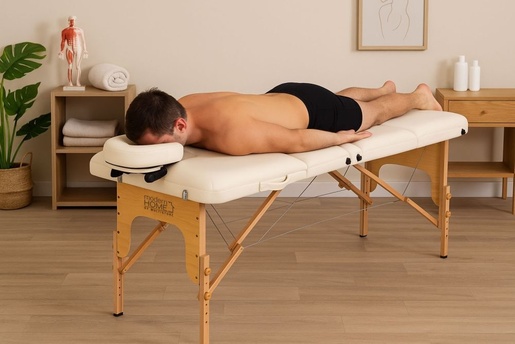 ModernHome Drveni masažni i rehabilitacioni sto, 3-sekcioni, sklopivi u kofer + torba - BM3524-CR