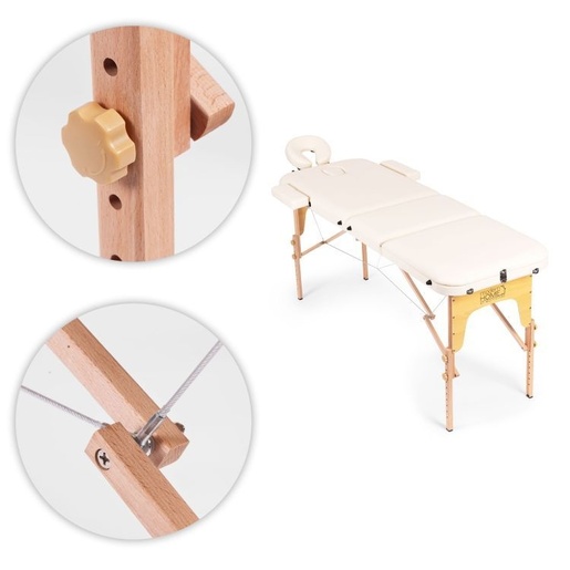 ModernHome Drveni masažni i rehabilitacioni sto, 3-sekcioni, sklopivi u kofer + torba - BM3524-CR