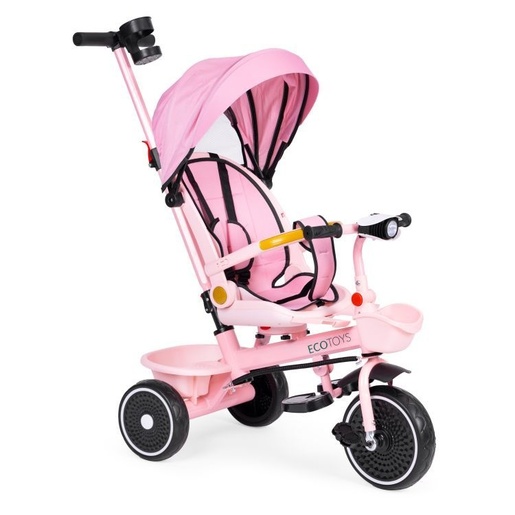 ECO TOYS 2u1 tricikl sa rotirajućim sedištem i sklopivom tendom Pink, WQL-066-18 PINK