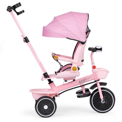 ECO TOYS 2u1 tricikl sa rotirajućim sedištem i sklopivom tendom Pink, WQL-066-18 PINK