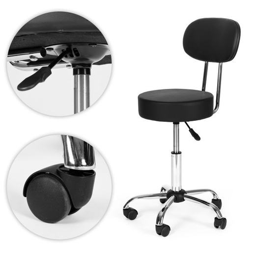 ModernHome Rotirajuća stolica sa naslonom za leđa, kozmetička i medicinska, podesiva, crna - BC009-BC