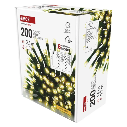 EMOS lanac CLASSIC LEDENICE 200 LED 3.6 m