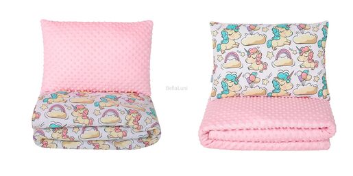 Dvostrani jorgan i jastuk 160x90 -  ROZE JEDNOROG