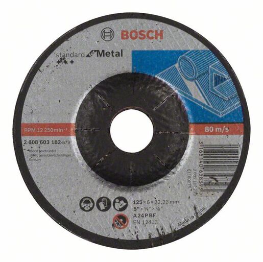 BOSCH Standard za metal, brusna ploča, savijena A 24 P BF, 125 mm, 22,23 mm, 6,0 mm 2608603182