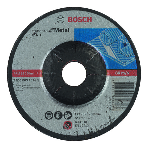 BOSCH Standard za metal, brusna ploča, savijena A 24 P BF, 125 mm, 22,23 mm, 6,0 mm 2608603182