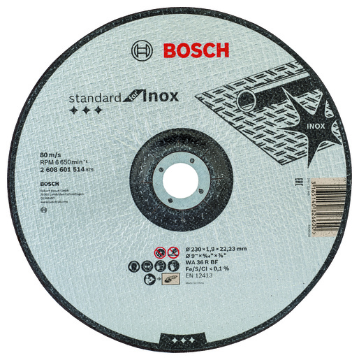 BOSCH Standard za metal, rezna ploča, ravna WA 36 R BF, 230 mm, 22,23 mm, 1,9 mm 2608601514