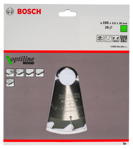 BOSCH List kružne testere Optiline Wood 190x30x2,0/1,3 mm, 16Z ATB 2608641184