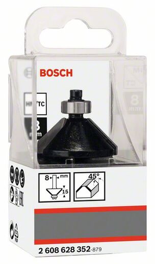 BOSCH Glodalo za skošavanje rubova / glodalo za V-kanale 8 mm, B 11 mm, L 15 mm, G 56 mm, 45° 2608628352