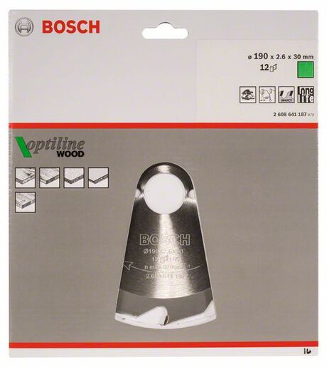 BOSCH List kružne testere Optiline Wood 190x30x2,6/1,6 mm, 12Z ATB 2608641187
