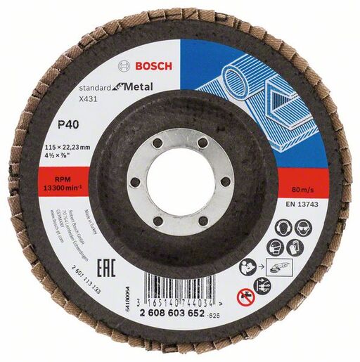 BOSCH Brusna lamelirana ploča, ugaona izvedba, potporni tanjir od staklene tkanine X431 Standard for Metal, 115x22.23mm, G 40 2608603652