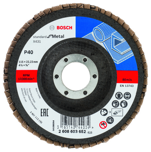 BOSCH Brusna lamelirana ploča, ugaona izvedba, potporni tanjir od staklene tkanine X431 Standard for Metal, 115x22.23mm, G 40 2608603652